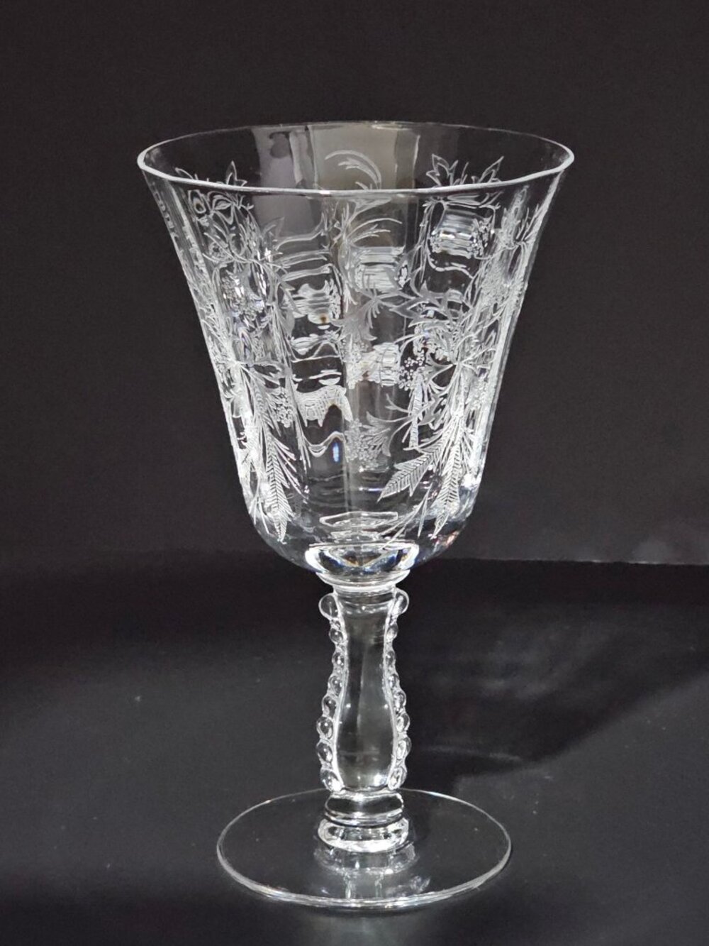 Fostoria Heather Water Goblet etched floral lace glass 9oz beaded vintage